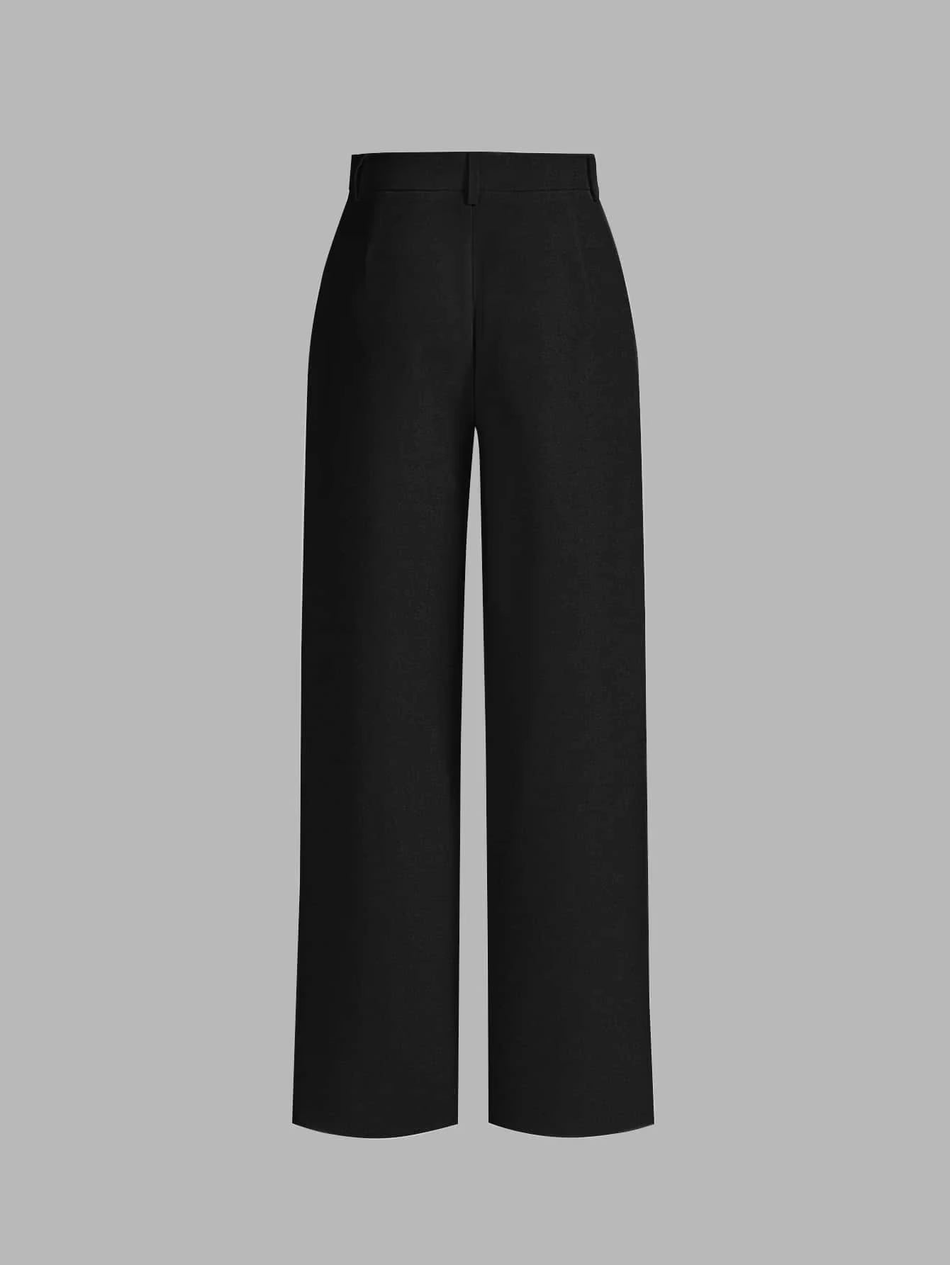 【Runs Small】Women'S Solid High Waist Straight Let Pants, Fake Pocket Elegant Zipper Fly Trousers for Work Office Business