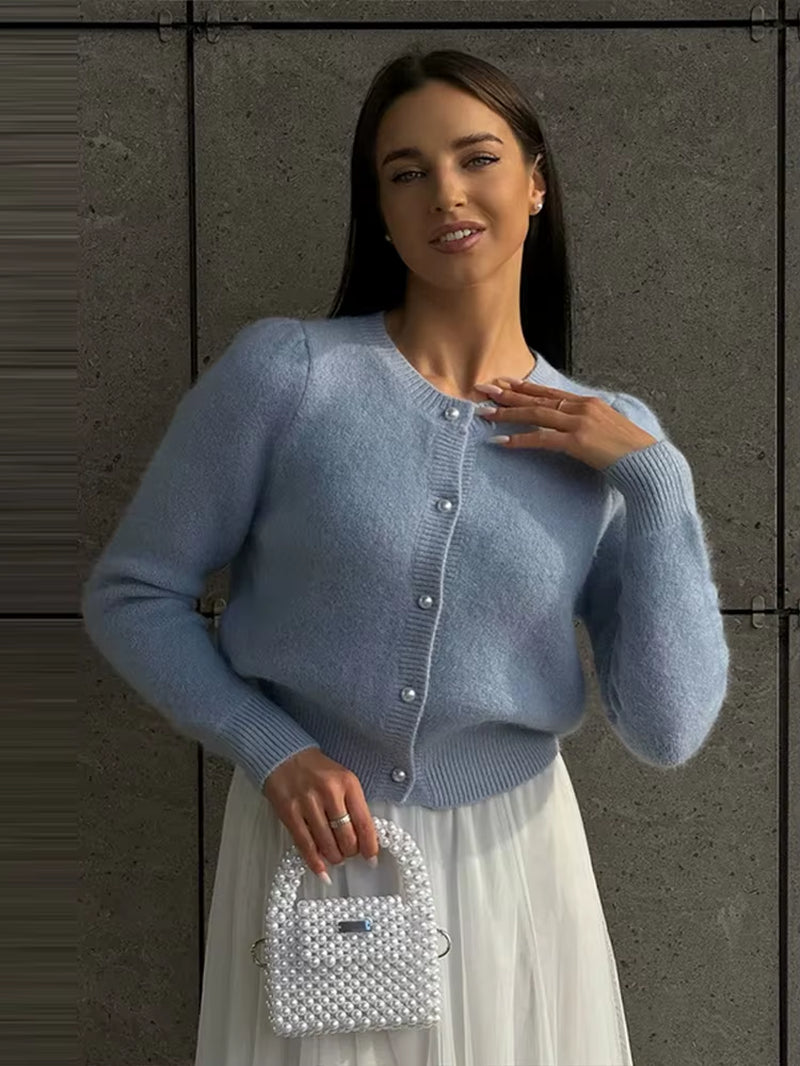 Chic Knit Sweater Cardigan for Women Loose Solid O-Neck Single-Breasted Knitwear Tops 2025 Autumn New Female Cardigan Outerwear