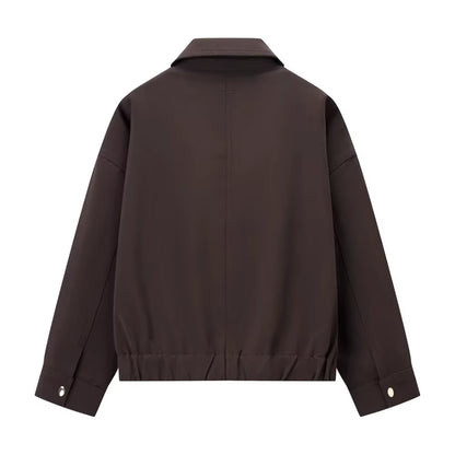 Brown Zip Bomber Jackets for Woman Fashion Autumn Woman 2025 Trend Casual Long Sleeve Coat Elegant Casual Top Outerwears