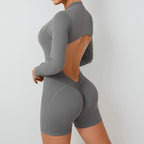 V Back Scrunch One-Piece Suit Push up Sports Jumpsuit Woman Fitness Zipper Overalls Workout Rompers Women Gym Bodysuits Female
