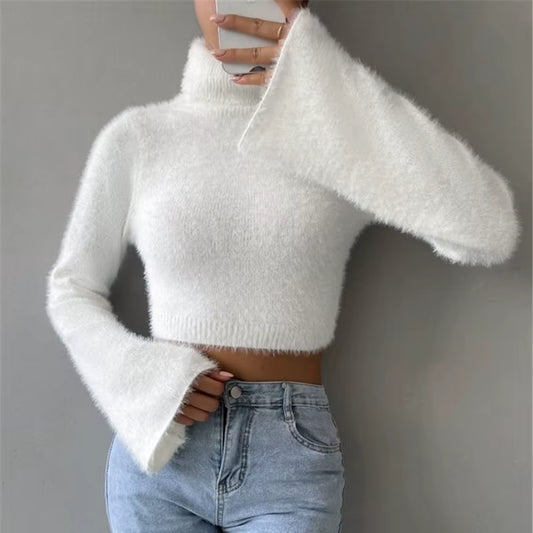 2024 New Vintage Harajuku Long Sleeve Women Sweater Autumn Winter Knitwear Soft Warm Tops Chic Solid Femme Sweater