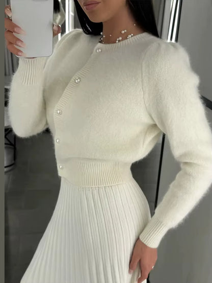 Chic Knit Sweater Cardigan for Women Loose Solid O-Neck Single-Breasted Knitwear Tops 2025 Autumn New Female Cardigan Outerwear