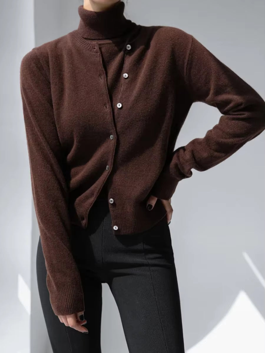 Women'S New Autumn Turtleneck Sleeveless Tank Top Soft Knit Button up Cardigan Sweater Fashion Sets