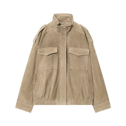 2025 Women Winter Bomber Jackets Vintage Suede Thick Pockets Jacket Streetwear Leisure Pocket Zipper New Oversized Jackets