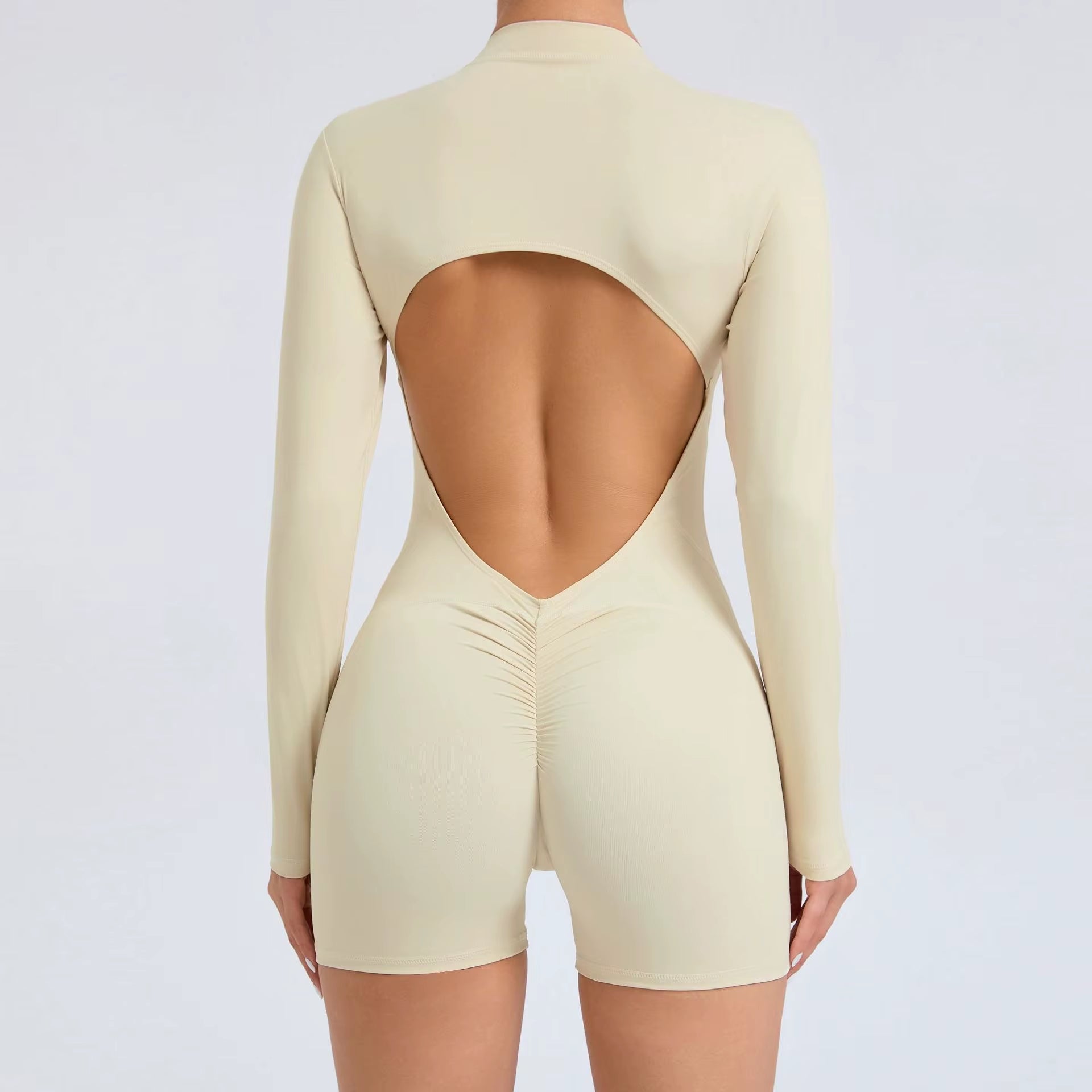 V Back Scrunch One-Piece Suit Push up Sports Jumpsuit Woman Fitness Zipper Overalls Workout Rompers Women Gym Bodysuits Female