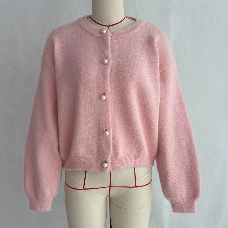 Chic Knit Sweater Cardigan for Women Loose Solid O-Neck Single-Breasted Knitwear Tops 2025 Autumn New Female Cardigan Outerwear