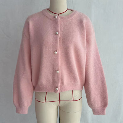 Chic Knit Sweater Cardigan for Women Loose Solid O-Neck Single-Breasted Knitwear Tops 2025 Autumn New Female Cardigan Outerwear