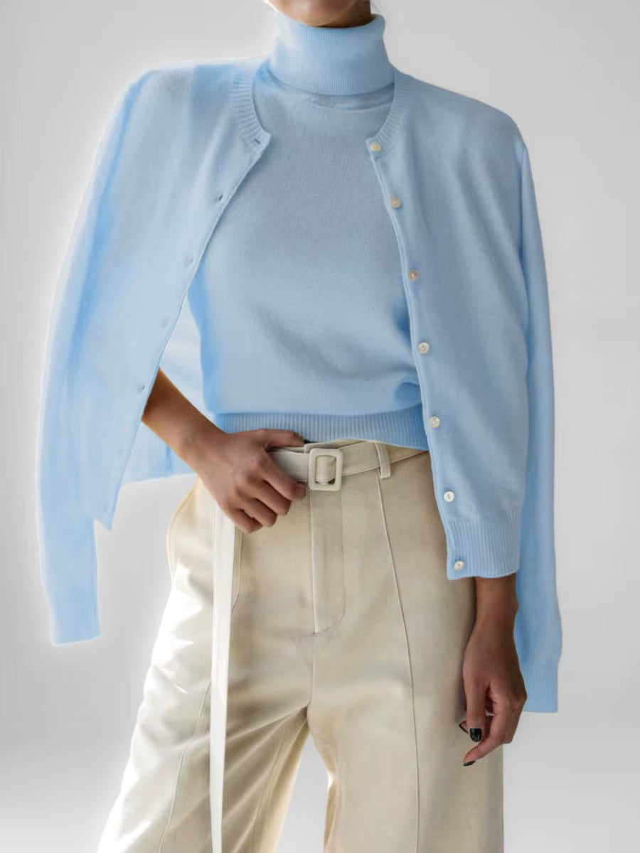 Women'S New Autumn Turtleneck Sleeveless Tank Top Soft Knit Button up Cardigan Sweater Fashion Sets