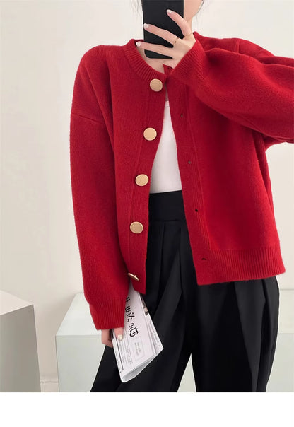 New Solid Women Cardigans Sweater O-Neck Autumn Winter Knitted Loose Cardigans Solid Single Breasted Womens Sweaters