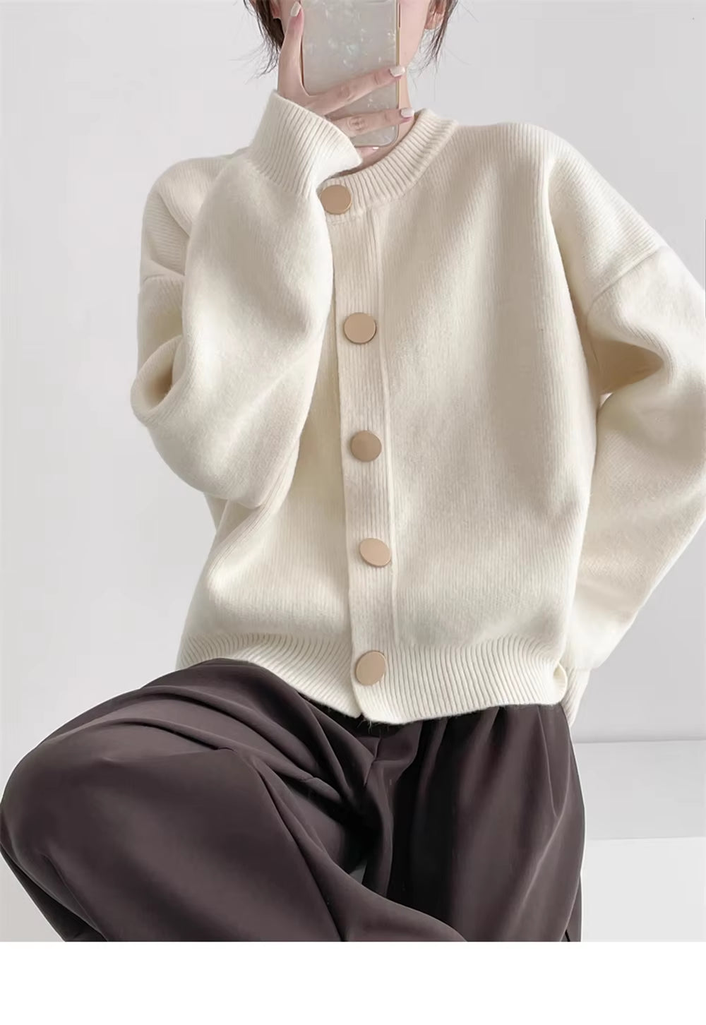 New Solid Women Cardigans Sweater O-Neck Autumn Winter Knitted Loose Cardigans Solid Single Breasted Womens Sweaters