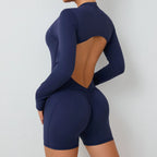 V Back Scrunch One-Piece Suit Push up Sports Jumpsuit Woman Fitness Zipper Overalls Workout Rompers Women Gym Bodysuits Female