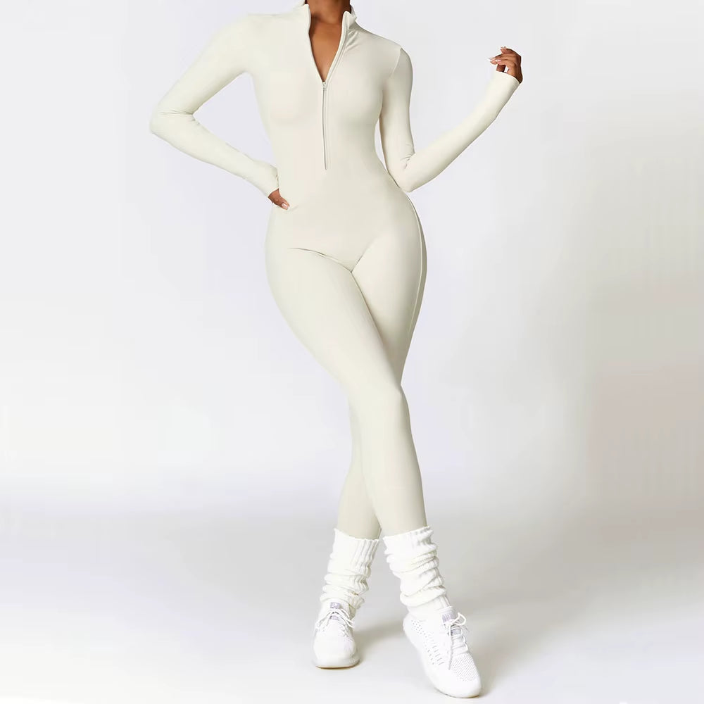 Zipper Yoga Rompers Long Sleeved One-Piece Women'S Sportswear Gym Jumpsuits Workout High-Intensity Fitness Skin-Tight Garment