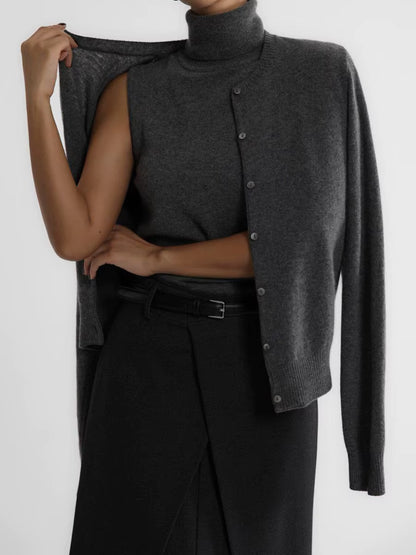 Women'S New Autumn Turtleneck Sleeveless Tank Top Soft Knit Button up Cardigan Sweater Fashion Sets