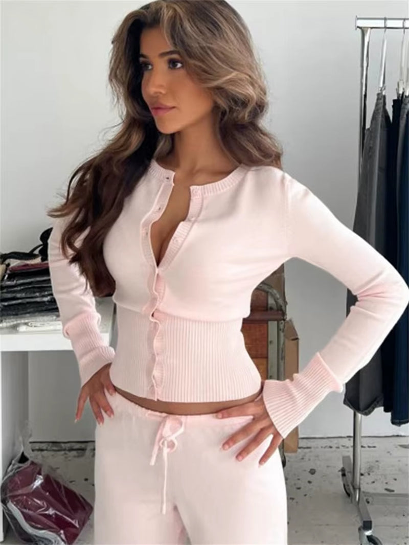 Casual Knit Cardigan Top for Women Long Sleeve Ribbed Patchwork Slim Elegant Loose Cropped Top Female Knitwear Cardigan