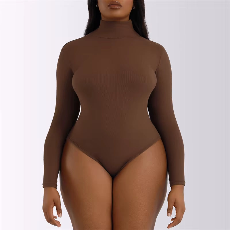 Women Black Long Sleeve Bodysuit Autumn Winter Turtleneck Bodysuits Female Bodycon High Waist Romper Body Shapewear