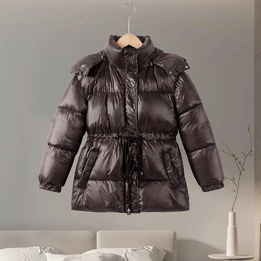 Glossy Shiny Women 'S down Jackets Vintage Hooded Zipper Puffer Full Sleeve Jackets for Woman 2025 Woman Winter Coats Outwears