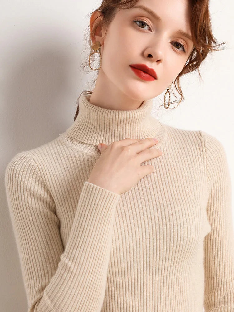 Women Fall Turtleneck Sweater Knitted Soft Pullovers Cashmere Jumpers Basic Soft Sweaters for Women 2024 Autumn Winter