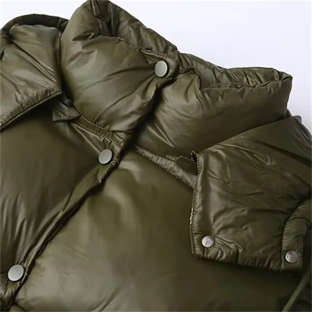 Autumn/Winter New Product Women'S Standing Neck Hooded Long Sleeve Side Pocket Short Cotton Coat Jacket