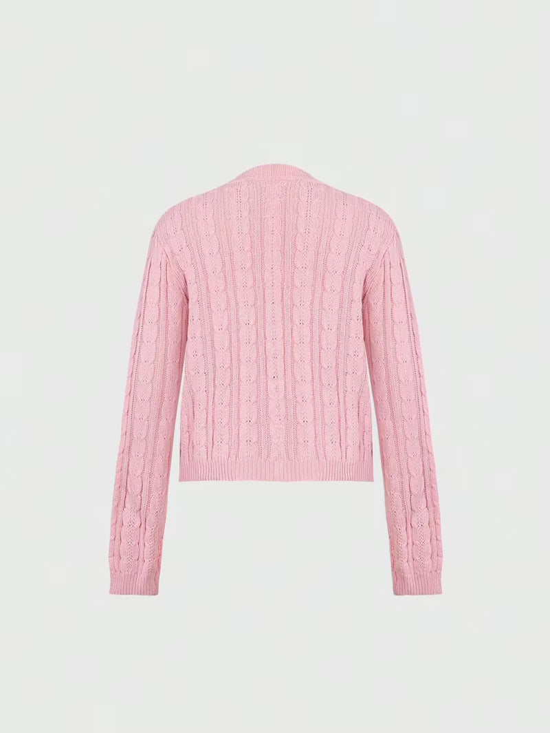 Versatile Round-Neck Long-Sleeved Elegant Cardigan Fashionable Loose-Fit Button-Front Knitted Sweater Jacket for Women