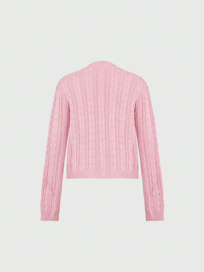 Versatile Round-Neck Long-Sleeved Elegant Cardigan Fashionable Loose-Fit Button-Front Knitted Sweater Jacket for Women