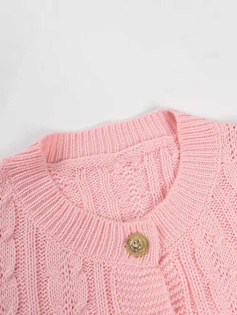 Versatile Round-Neck Long-Sleeved Elegant Cardigan Fashionable Loose-Fit Button-Front Knitted Sweater Jacket for Women