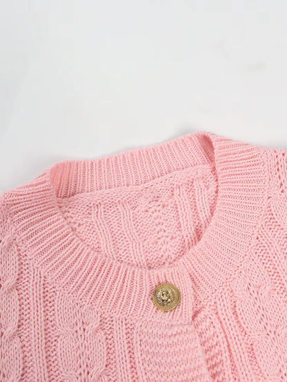 Versatile Round-Neck Long-Sleeved Elegant Cardigan Fashionable Loose-Fit Button-Front Knitted Sweater Jacket for Women