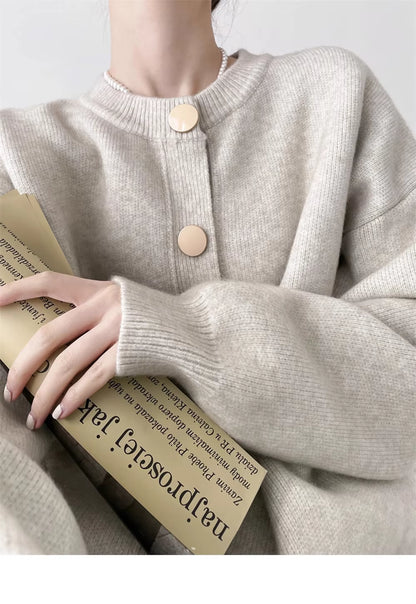 New Solid Women Cardigans Sweater O-Neck Autumn Winter Knitted Loose Cardigans Solid Single Breasted Womens Sweaters