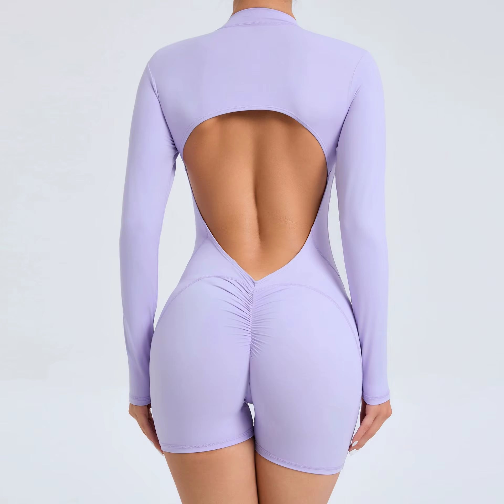 V Back Scrunch One-Piece Suit Push up Sports Jumpsuit Woman Fitness Zipper Overalls Workout Rompers Women Gym Bodysuits Female