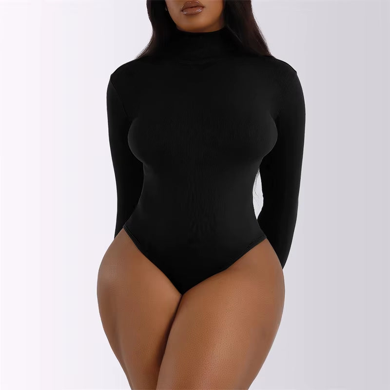 Women Black Long Sleeve Bodysuit Autumn Winter Turtleneck Bodysuits Female Bodycon High Waist Romper Body Shapewear