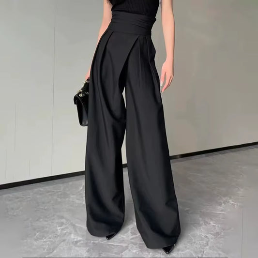2024 Black Design Wide-Leg Pants Women'S Slimming Suit Pant Magic High Waist Loose Straight Drooping Mopping Casual Trousers