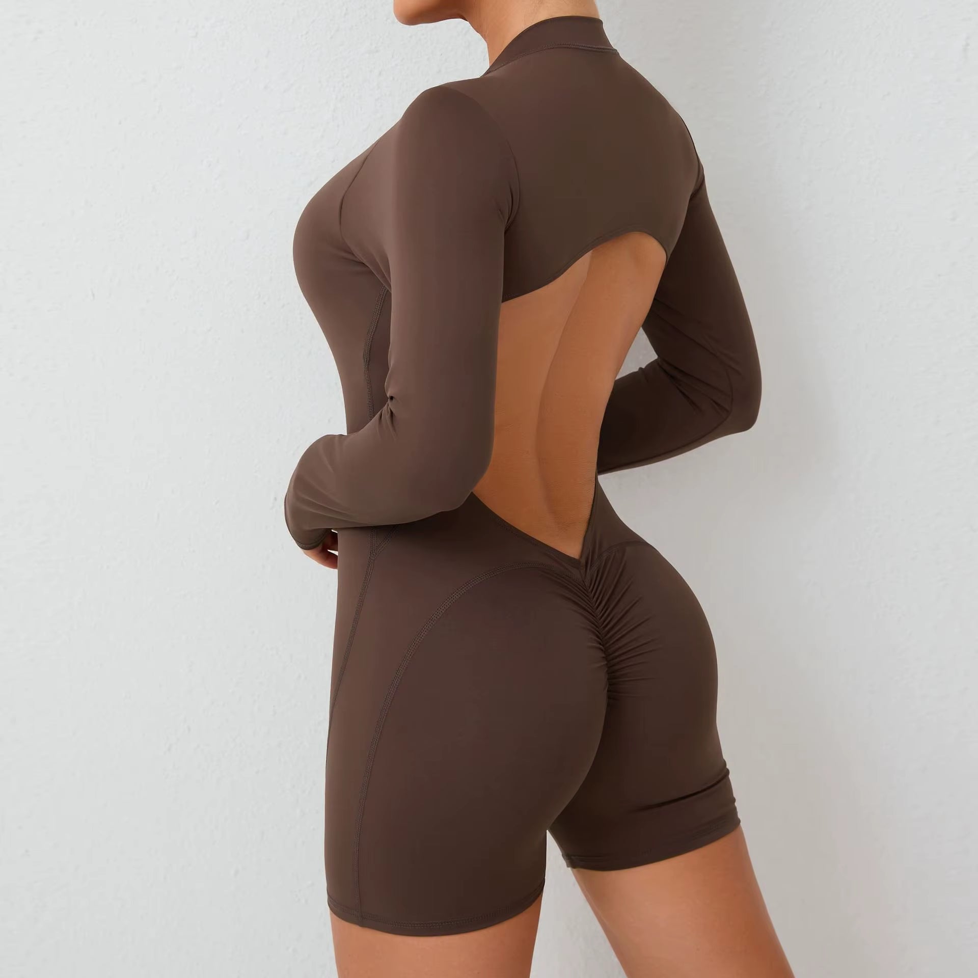 V Back Scrunch One-Piece Suit Push up Sports Jumpsuit Woman Fitness Zipper Overalls Workout Rompers Women Gym Bodysuits Female