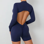 V Back Scrunch One-Piece Suit Push up Sports Jumpsuit Woman Fitness Zipper Overalls Workout Rompers Women Gym Bodysuits Female