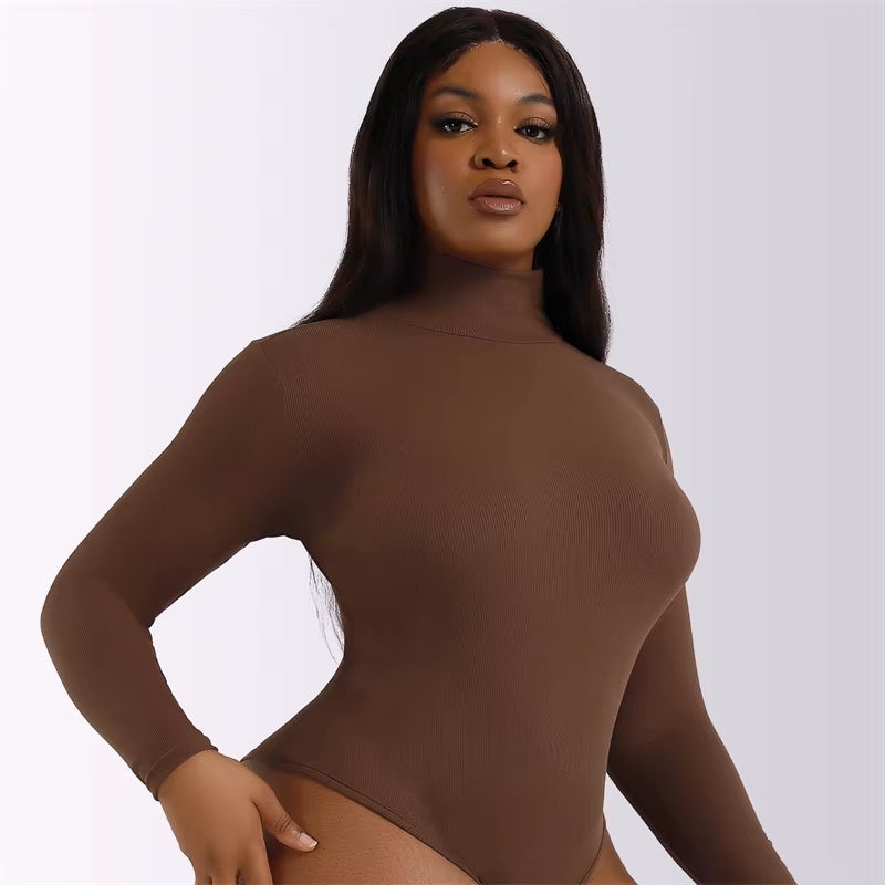 Women Black Long Sleeve Bodysuit Autumn Winter Turtleneck Bodysuits Female Bodycon High Waist Romper Body Shapewear