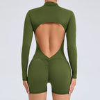 V Back Scrunch One-Piece Suit Push up Sports Jumpsuit Woman Fitness Zipper Overalls Workout Rompers Women Gym Bodysuits Female