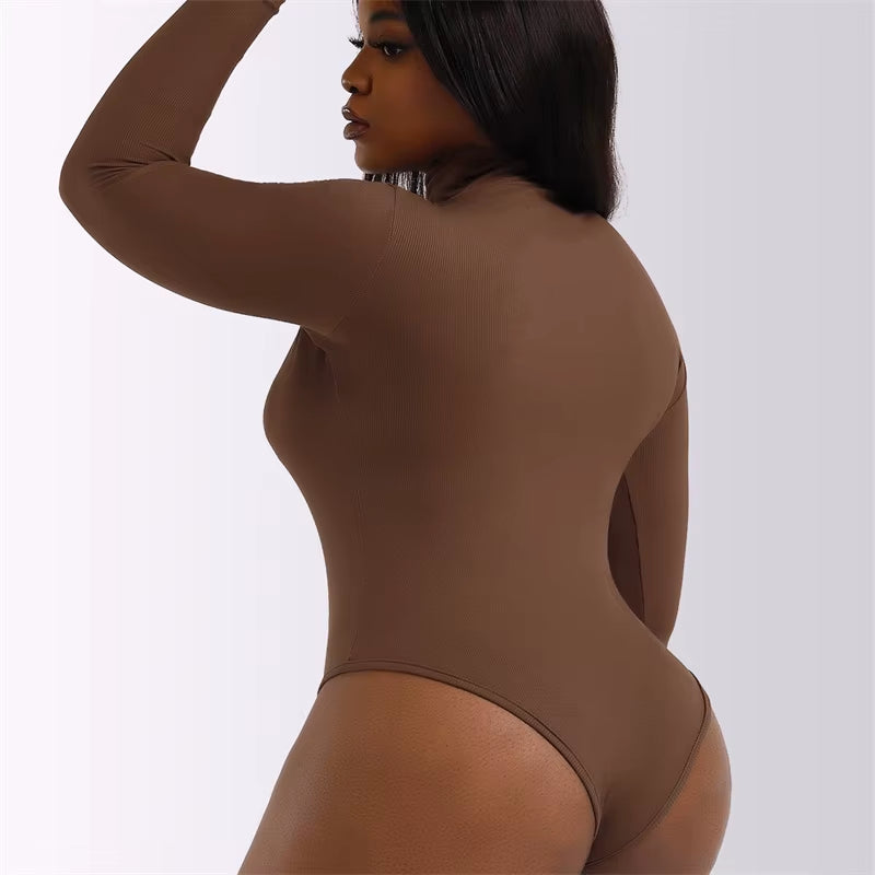 Women Black Long Sleeve Bodysuit Autumn Winter Turtleneck Bodysuits Female Bodycon High Waist Romper Body Shapewear