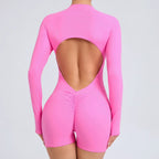 V Back Scrunch One-Piece Suit Push up Sports Jumpsuit Woman Fitness Zipper Overalls Workout Rompers Women Gym Bodysuits Female
