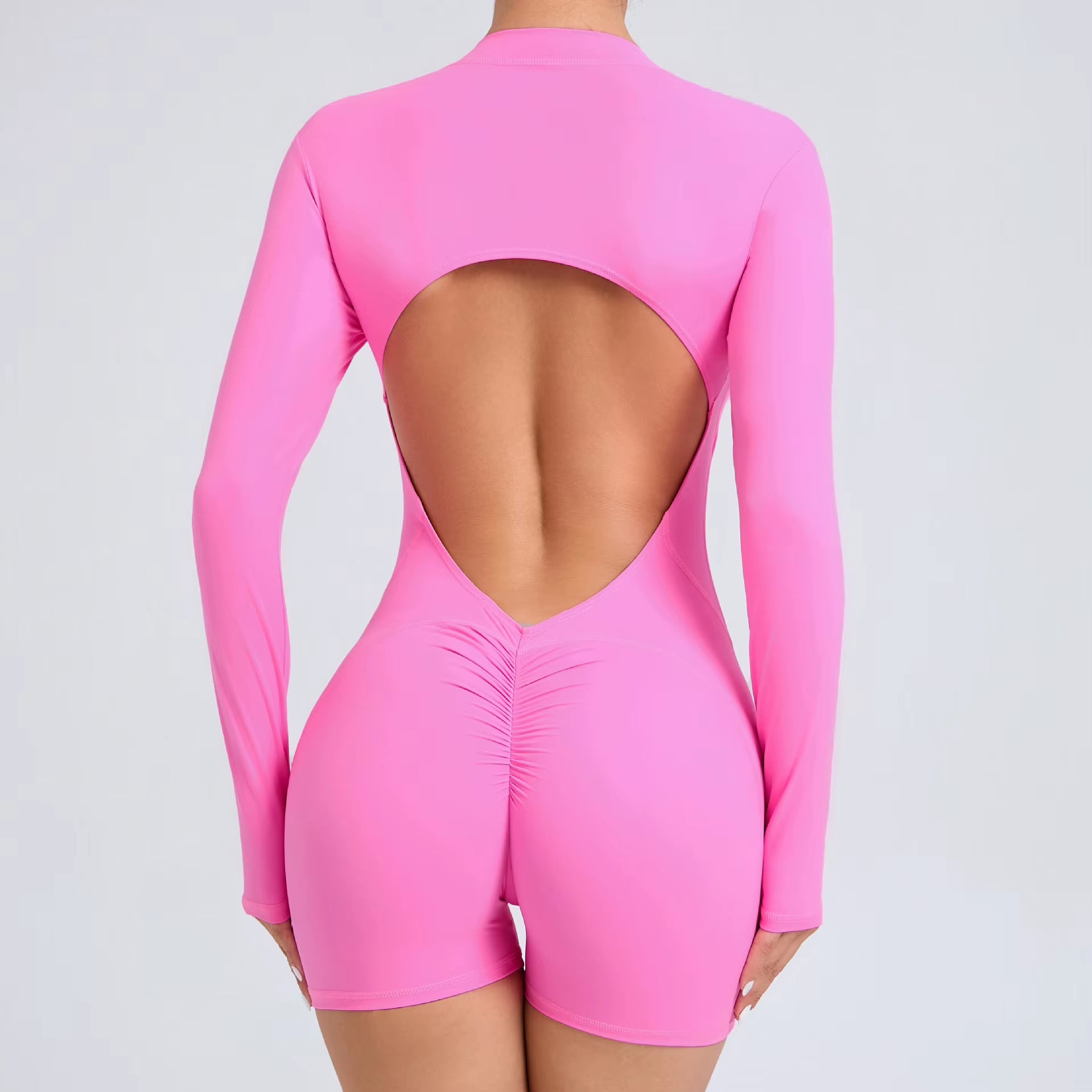 V Back Scrunch One-Piece Suit Push up Sports Jumpsuit Woman Fitness Zipper Overalls Workout Rompers Women Gym Bodysuits Female