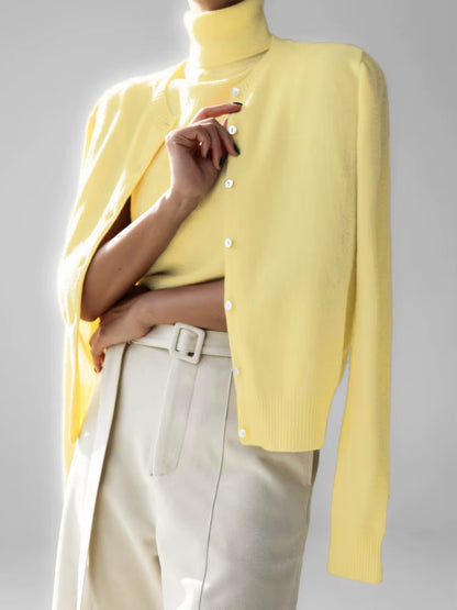 Women'S New Autumn Turtleneck Sleeveless Tank Top Soft Knit Button up Cardigan Sweater Fashion Sets