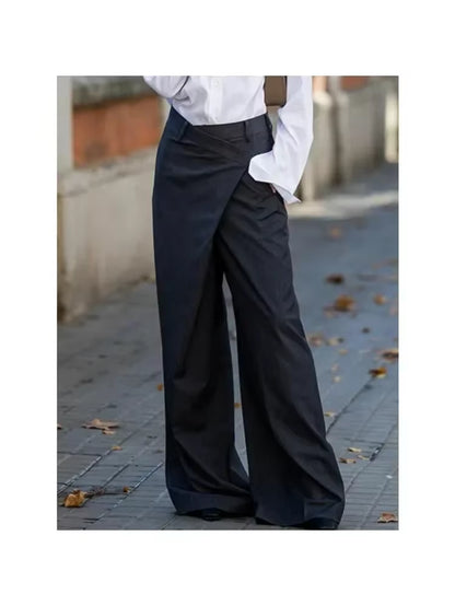 Missuoo Women'S Casual Suit Pants Solid Color Asymmetric High Waist Split-Joint Floor Length Trousers Female Formal Bottoms